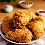 Un plato de pollo frito con un tazón de condimentos al lado.