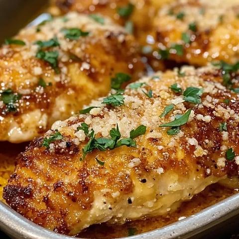 Un plato de pollo cubierto con queso parmesano.