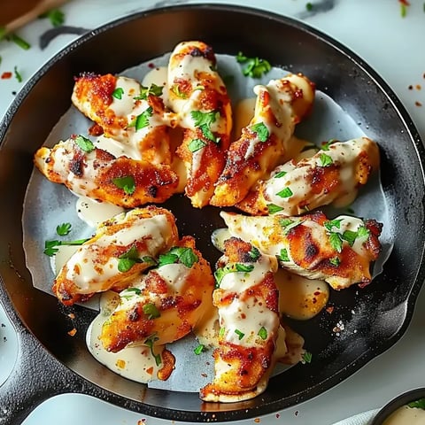 Una sartén con tortillas de pollo al ajo.