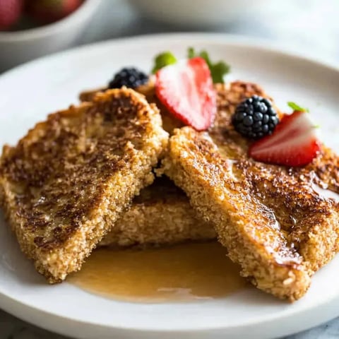Tostada francesa con fresas y arándanos.