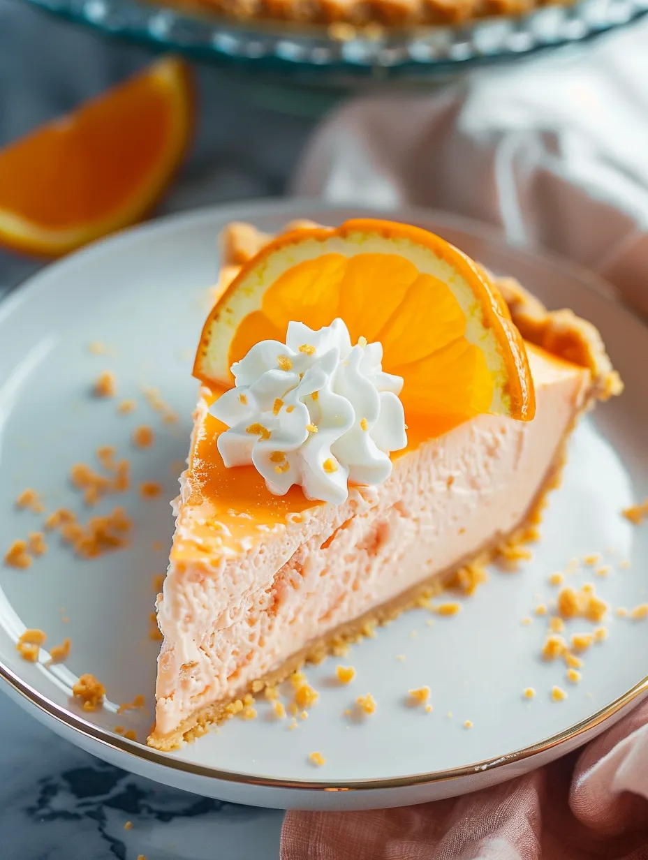 Una porción de Pastel de Naranja y Crema con cobertura de crema batida blanca.