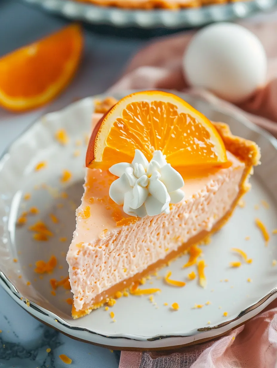 Una porción de Pastel de Naranja y Crema con cobertura de crema batida blanca.
