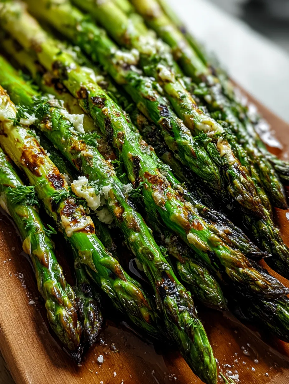 Espárragos a la parrilla con mantequilla de ajo.