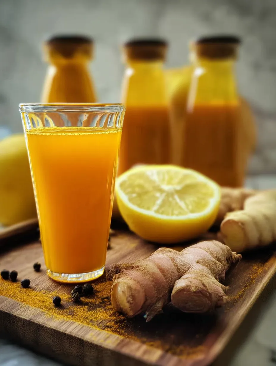 Un vaso de zumo naranja con una rodaja de limón sobre una mesa.