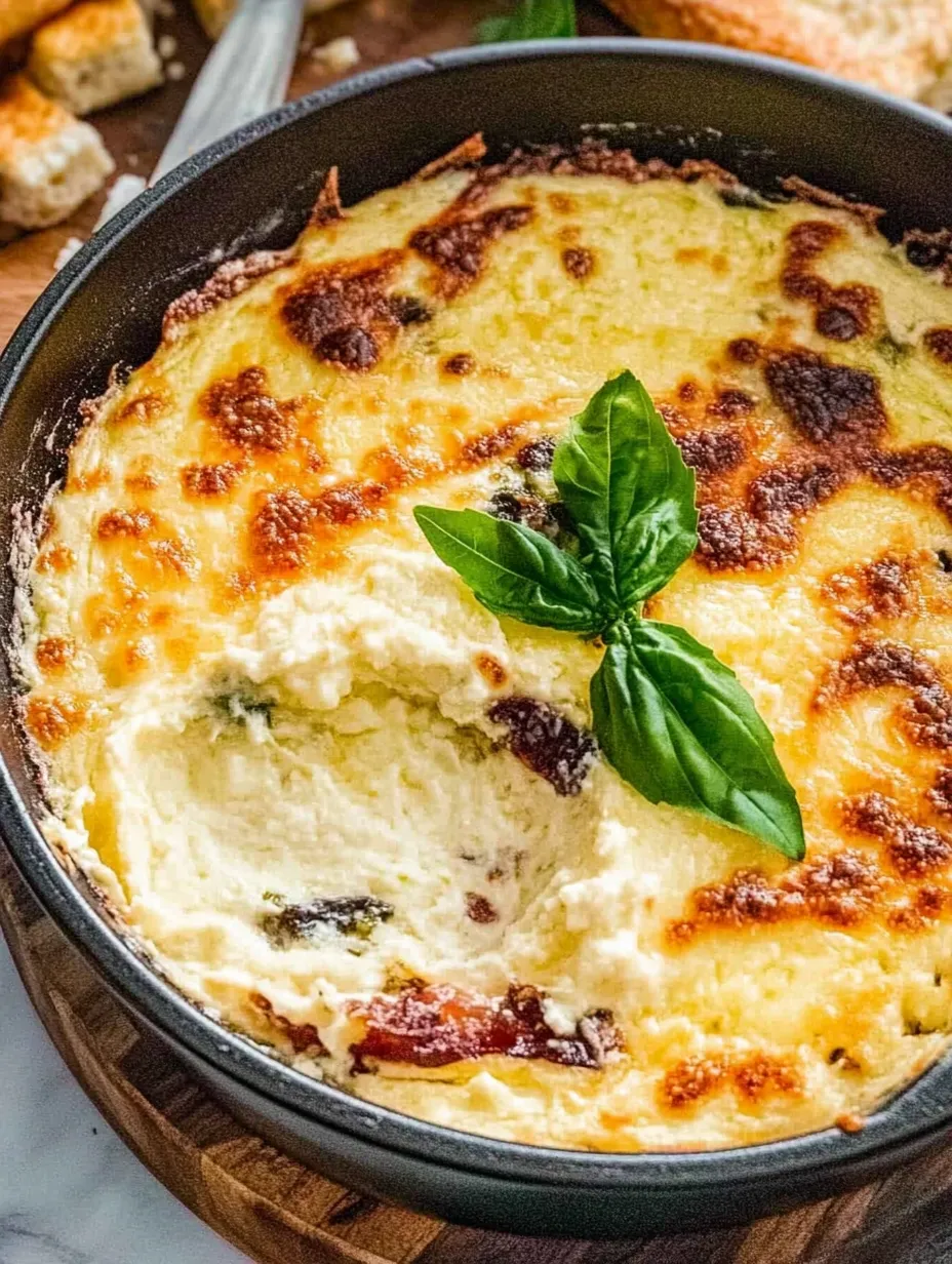 Un primer plano de un dip de queso toscano con verduras.