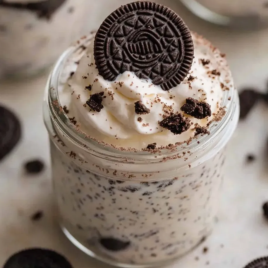Un vaso de Cheesecake de Oreo sin hornear.