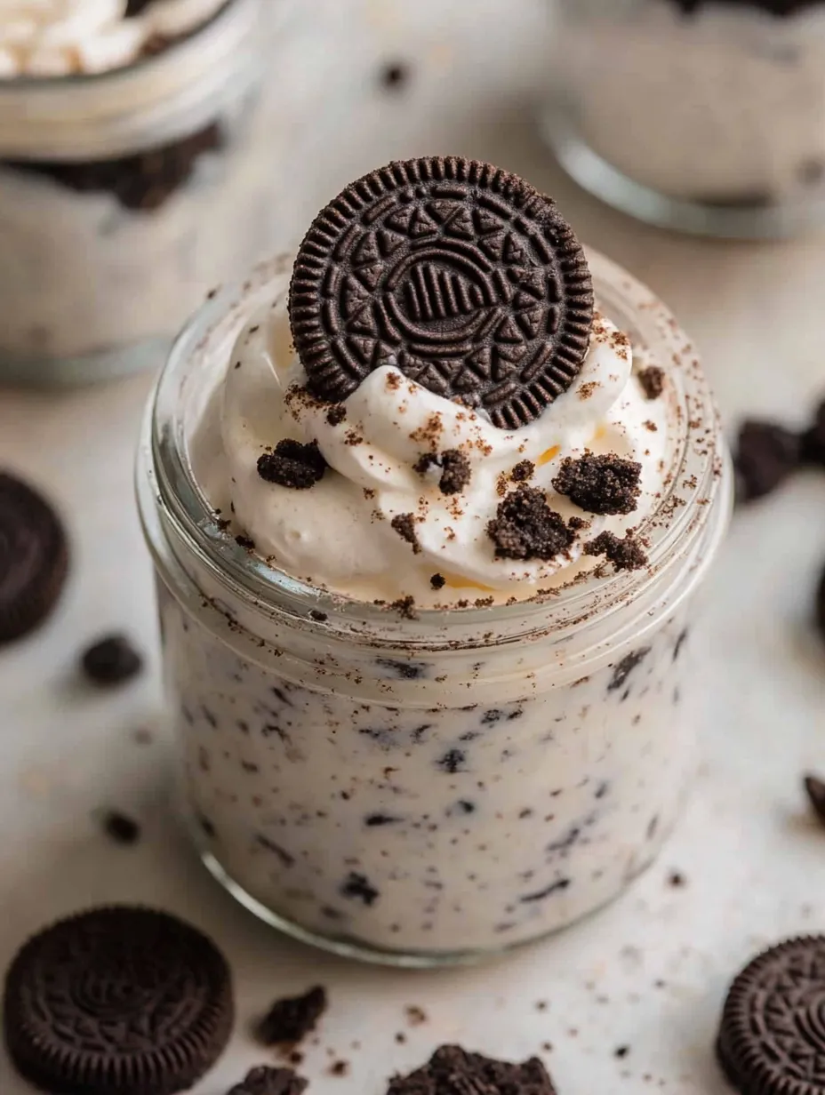 Un vasito de Cheesecake de Oreo sin hornear.