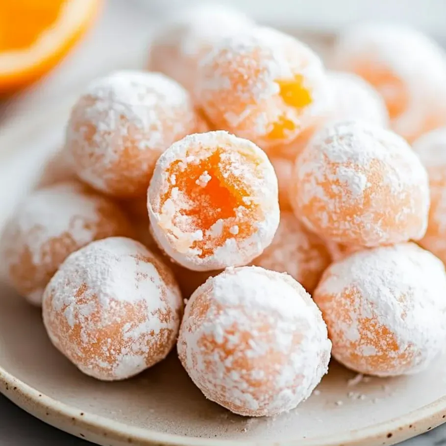 Un plato con trufas cremosas de naranja.