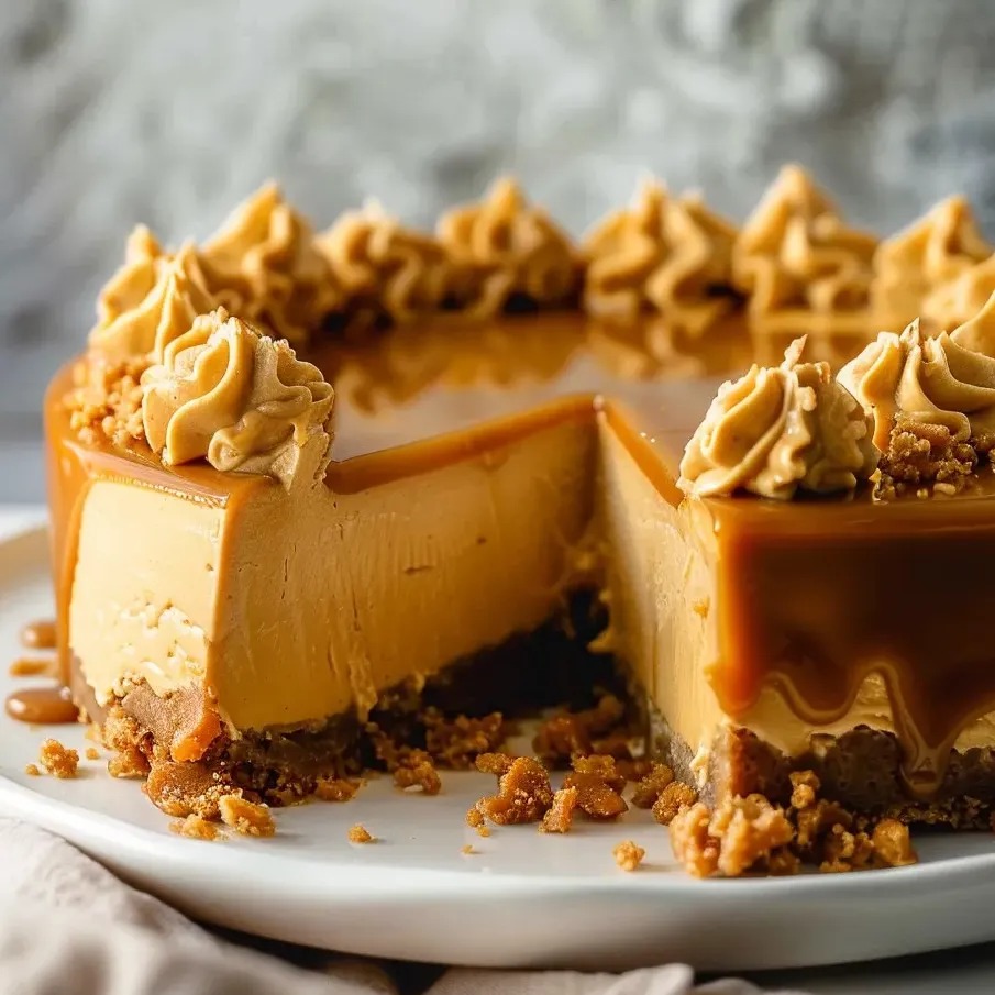Una porción de tarta de queso con caramelo.