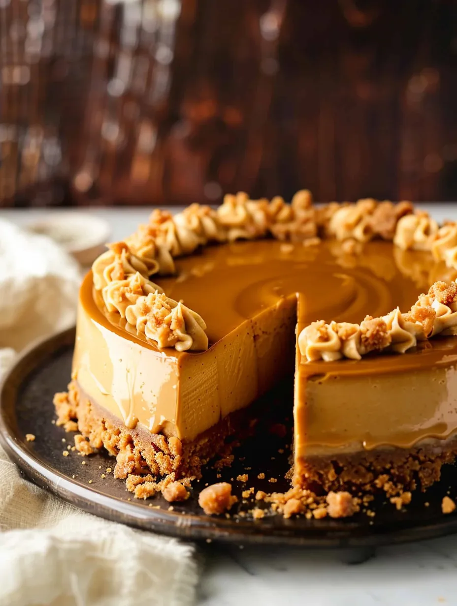Una rebanada de pastel de queso con caramelo.