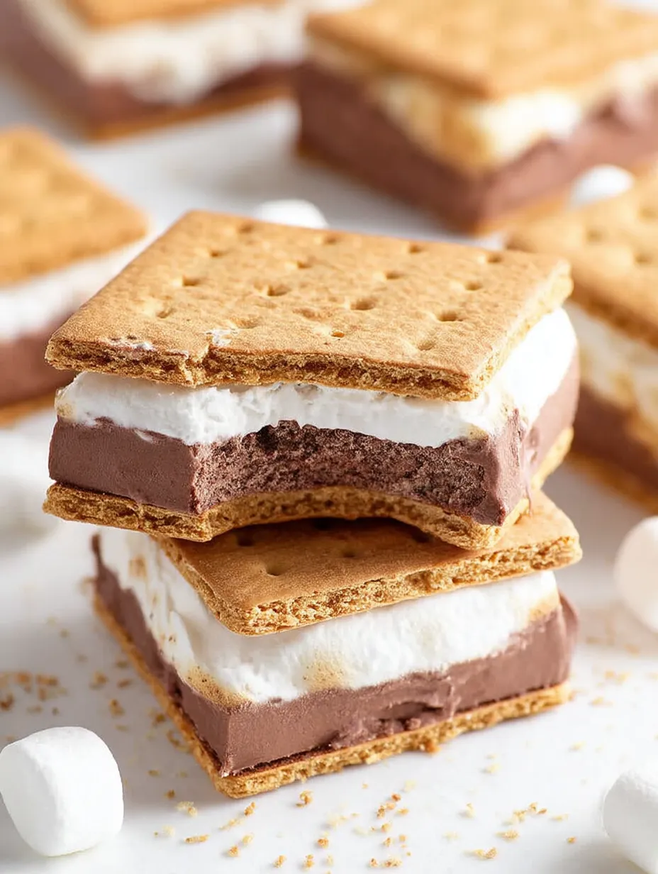 Una pila de tres delicias heladas de s'mores.