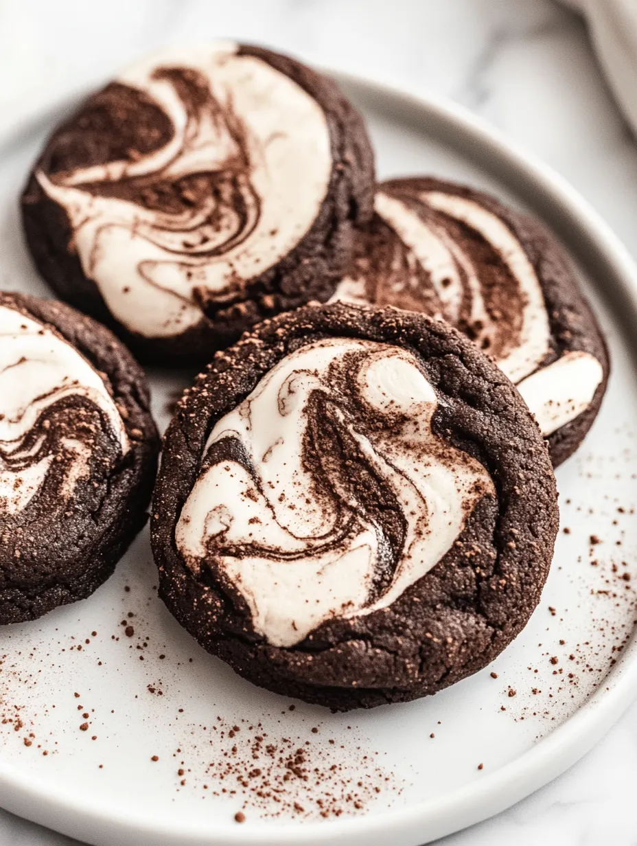 Un plato de galletas de chocolate con remolino de malvavisco.
