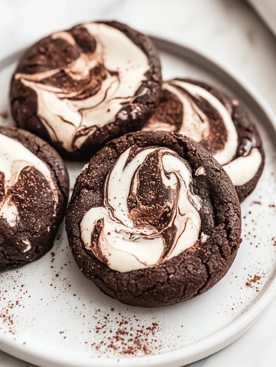 Un plato de galletas de chocolate con remolino de malvavisco