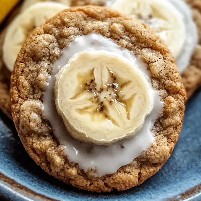 Una galleta con una rodaja de plátano encima.