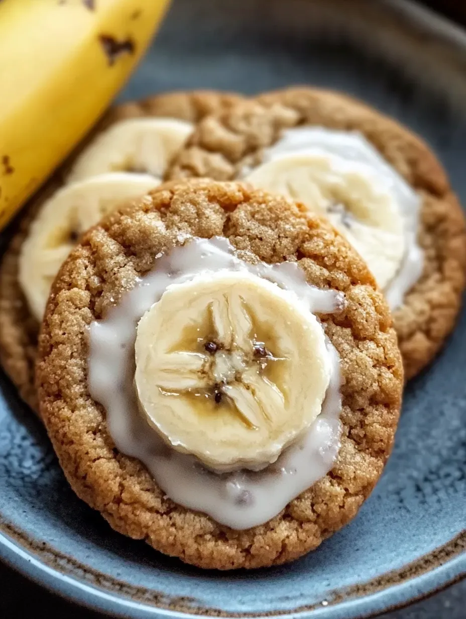 Un plato de galletas con plátanos encima.