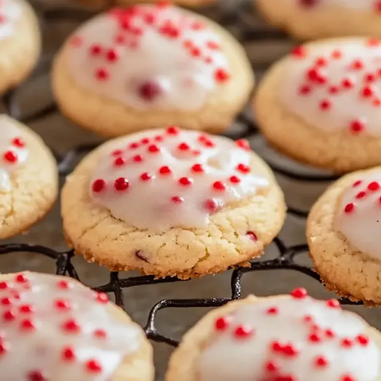 Una bandeja de galletas de almendra y cereza.