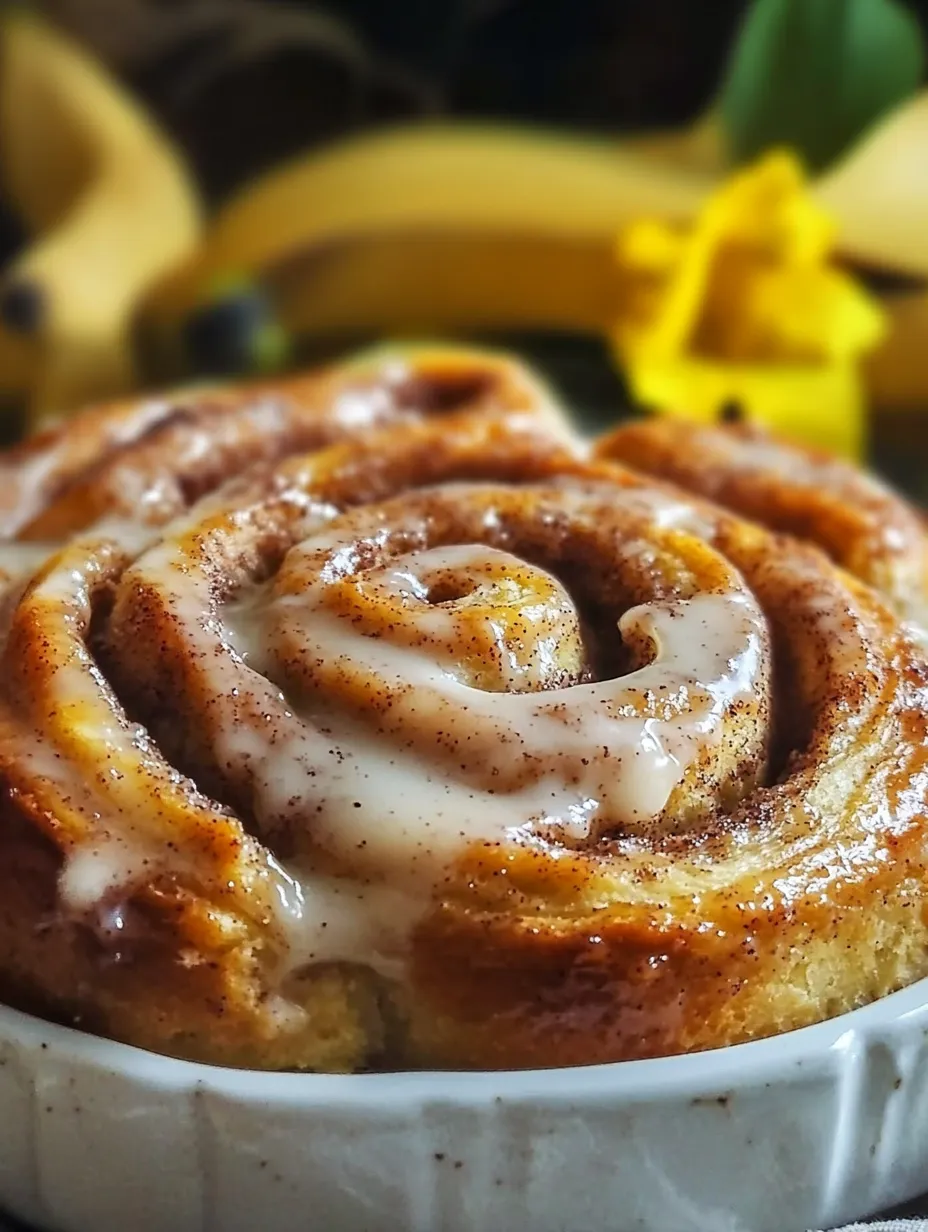 Un rollo de canela con plátanos encima.