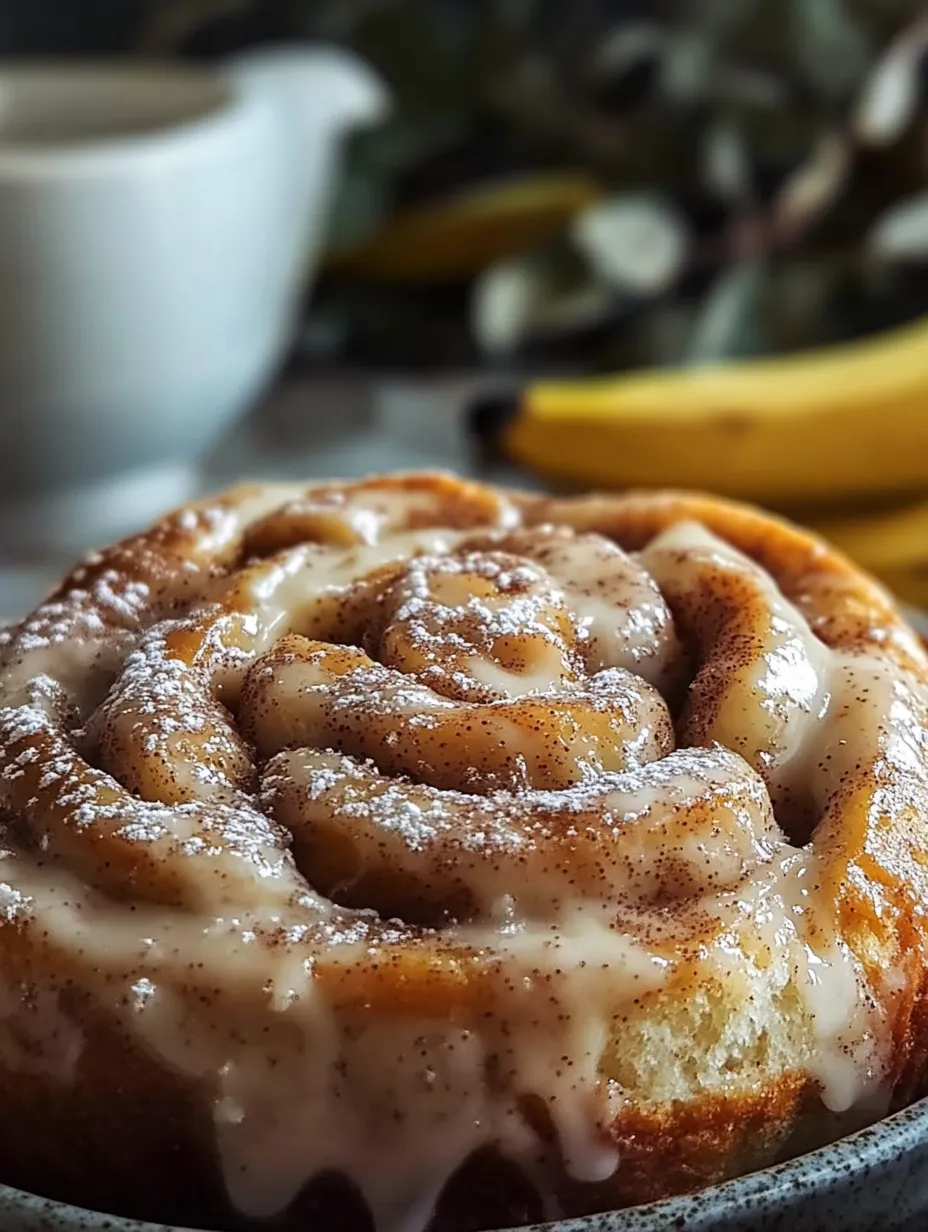 Un rollo de canela con plátanos encima.