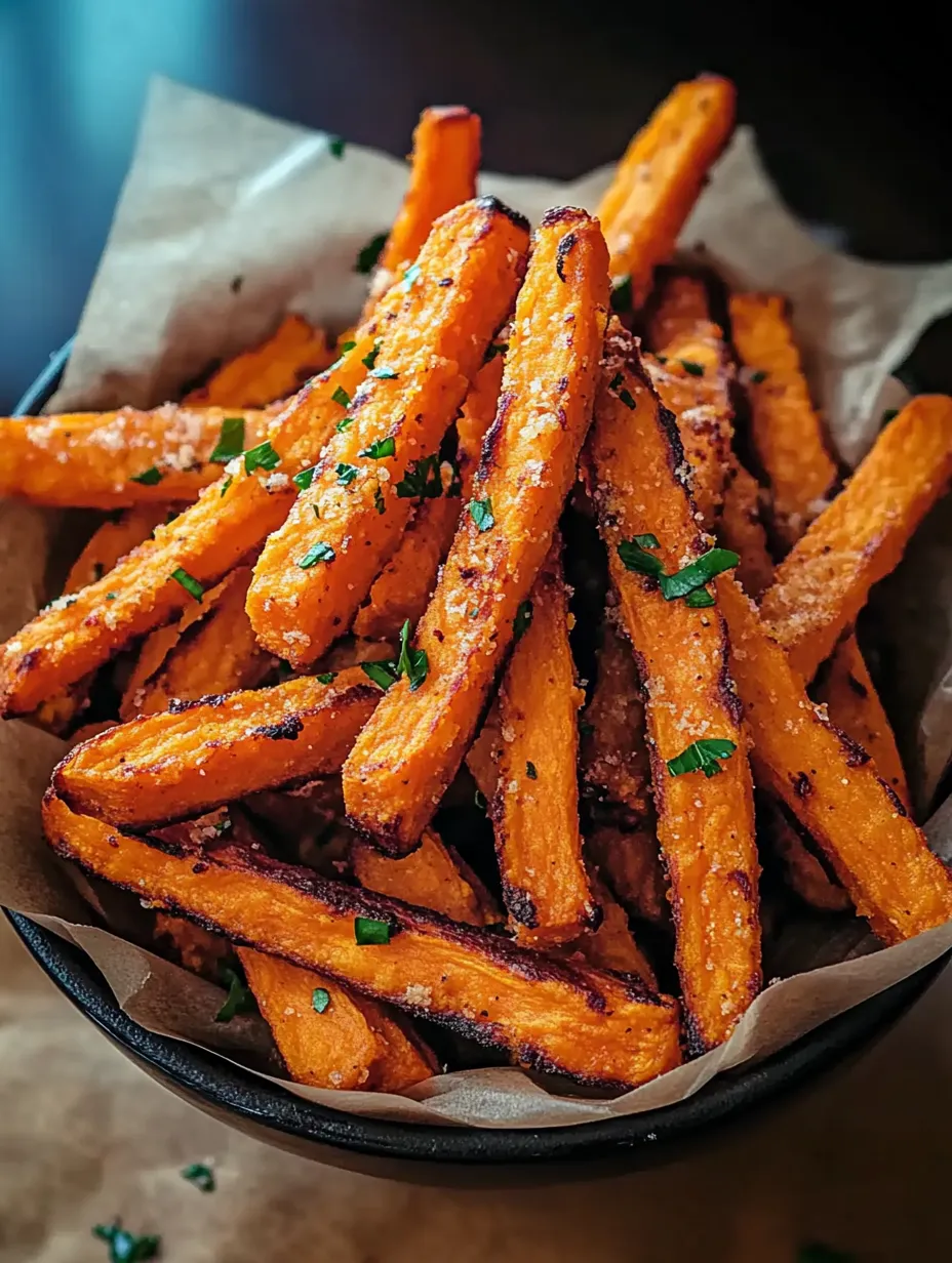 Un bol de crujientes batatas al horno.