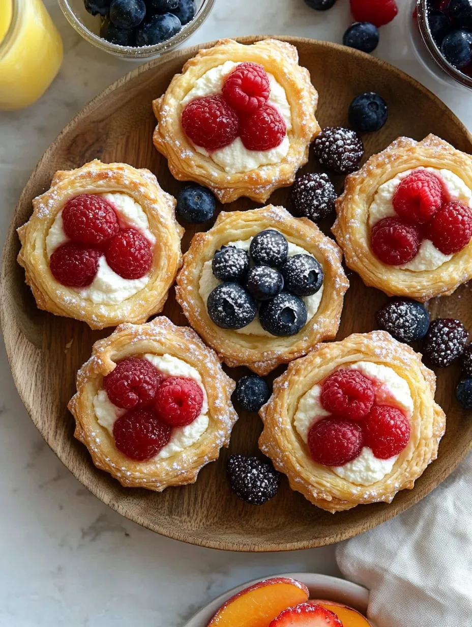 Un plato con pasteles de fruta y queso crema.