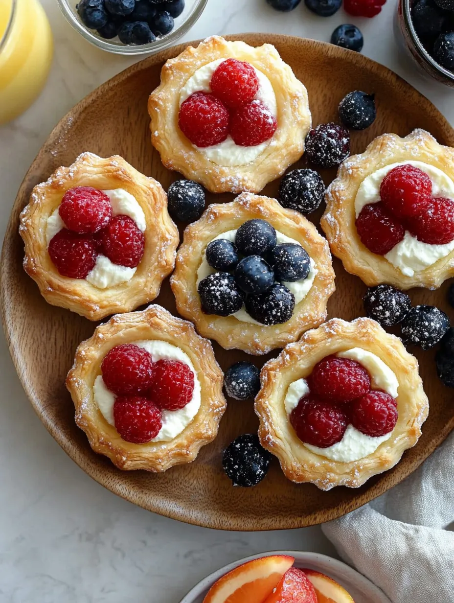 Un plato con pasteles de fruta y queso crema.