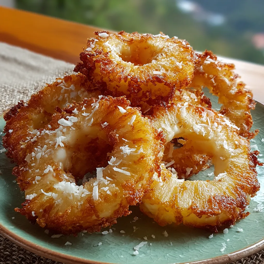 Aros Piña Coco Fritos en un plato.