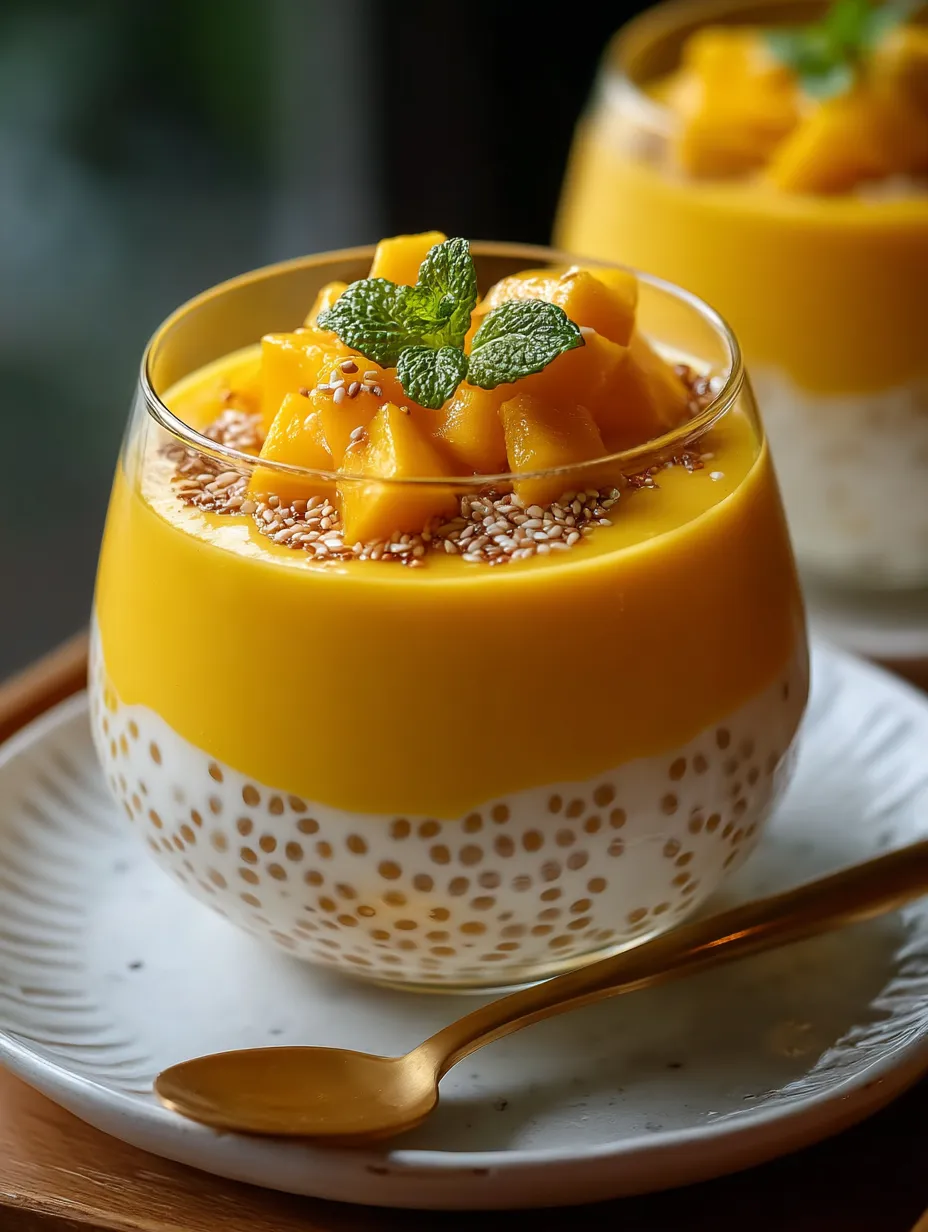 Un vaso de postre de sago con mango.