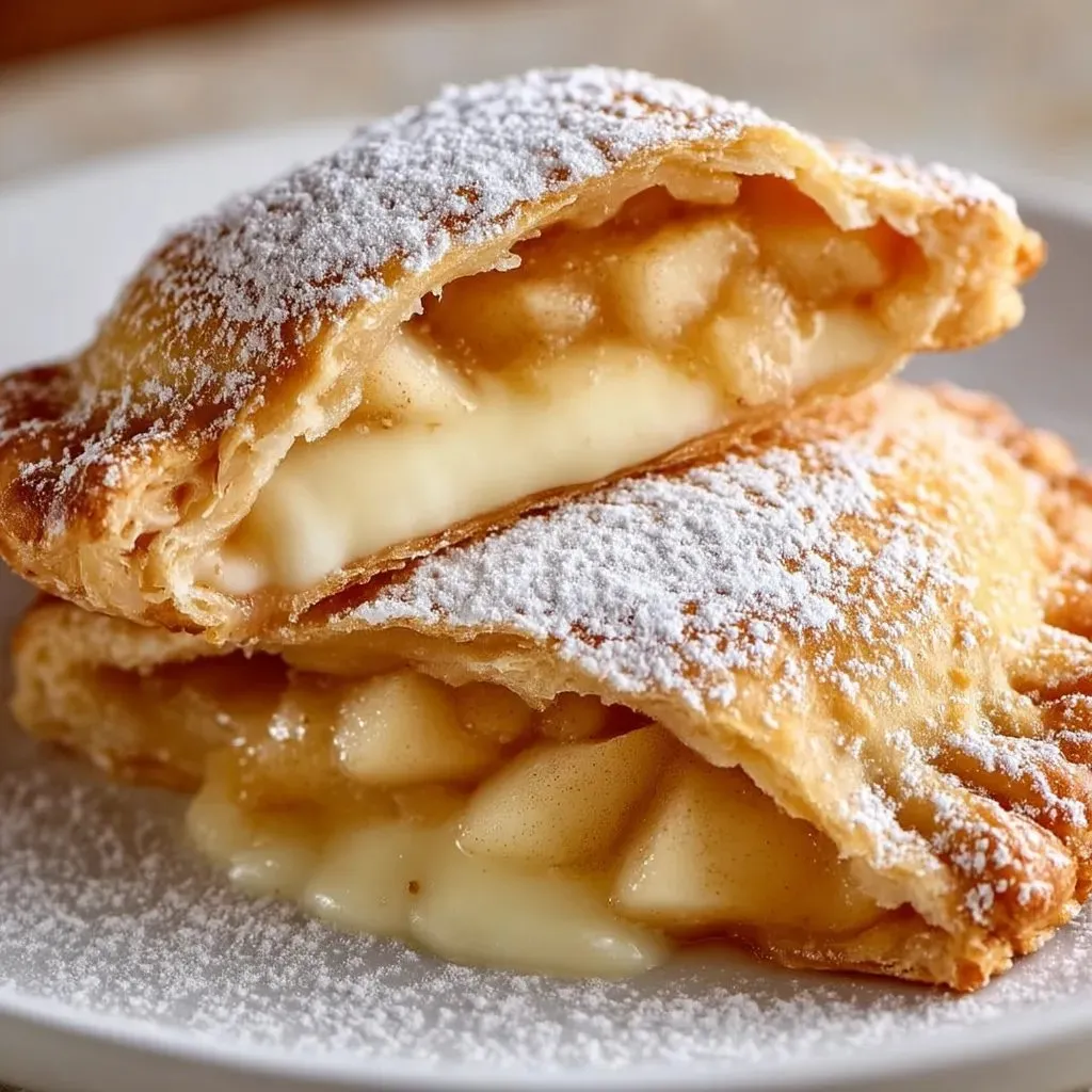 Dos piezas de tartas fritas de manzana con queso.