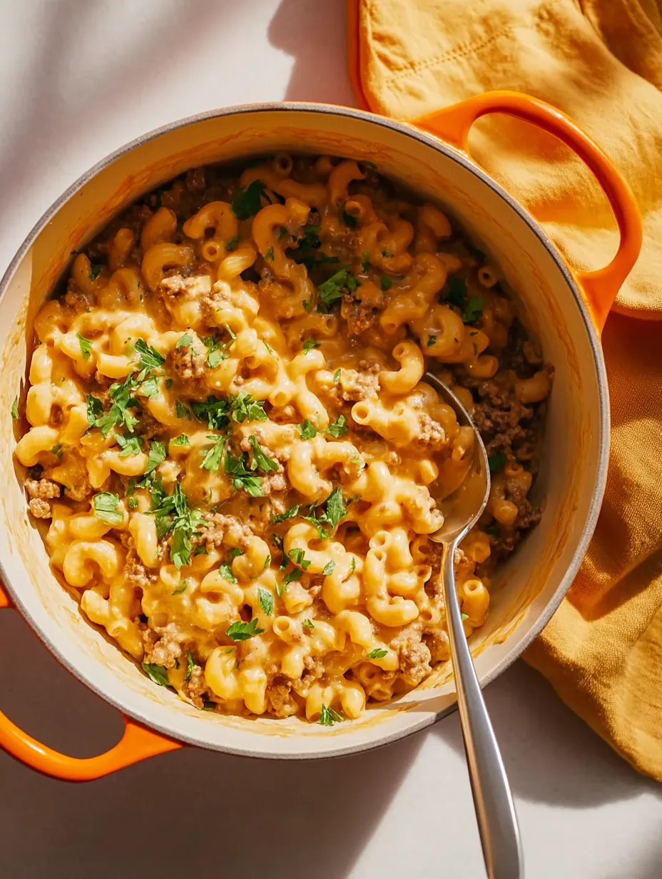 Receta de macarrones con hamburguesa en una sola olla.