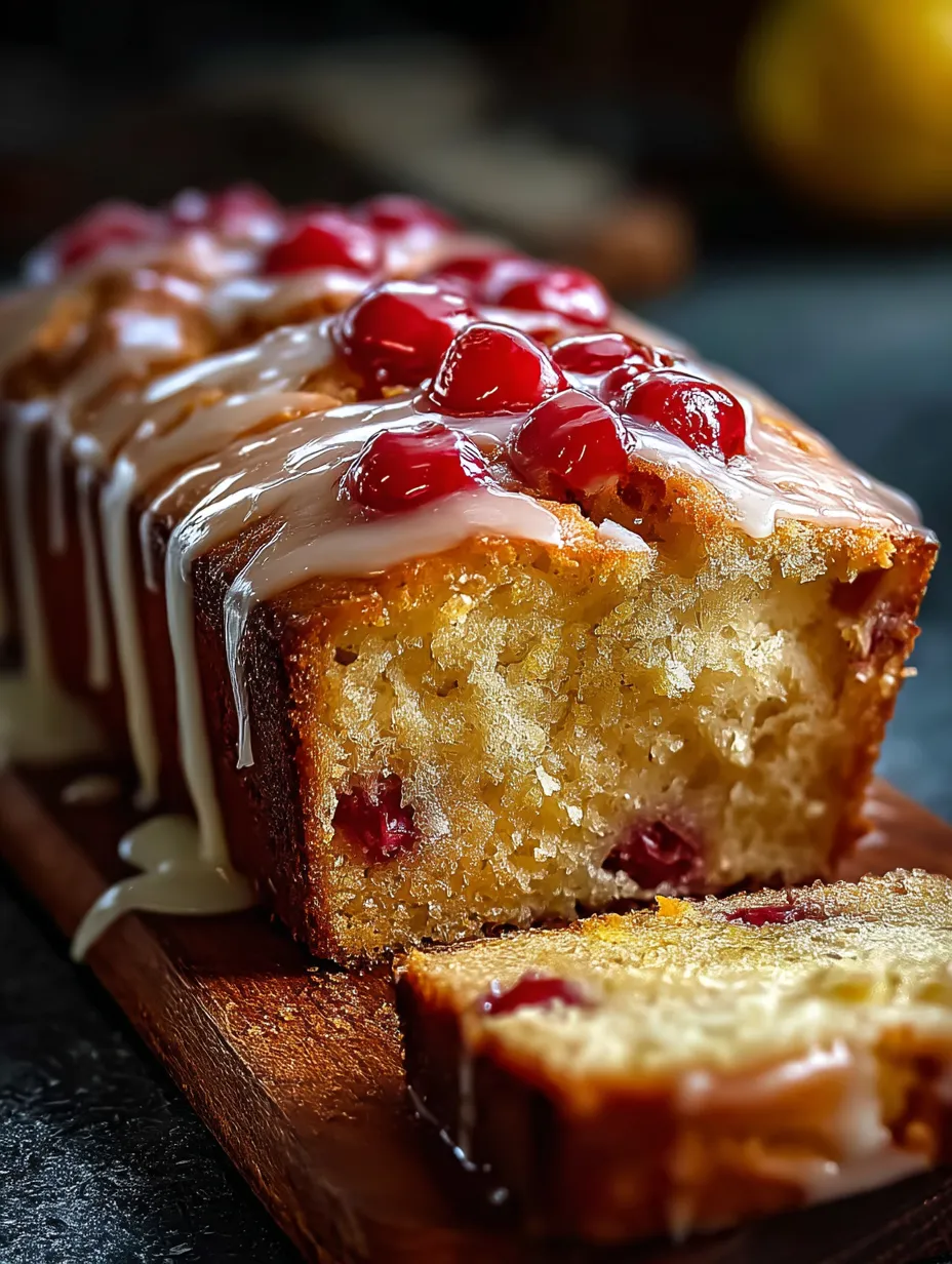 Una rebanada de pan de ruibarbo y limón con glaseado.