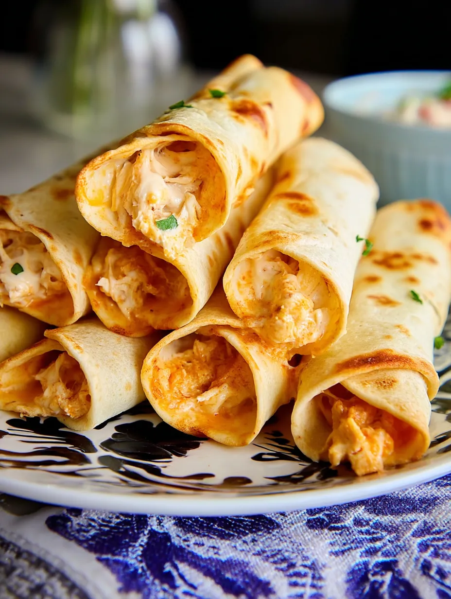 Un plato de taquitos de pollo con queso crema al horno.