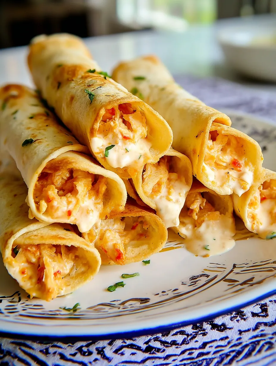Taquitos de pollo con queso crema al horno.