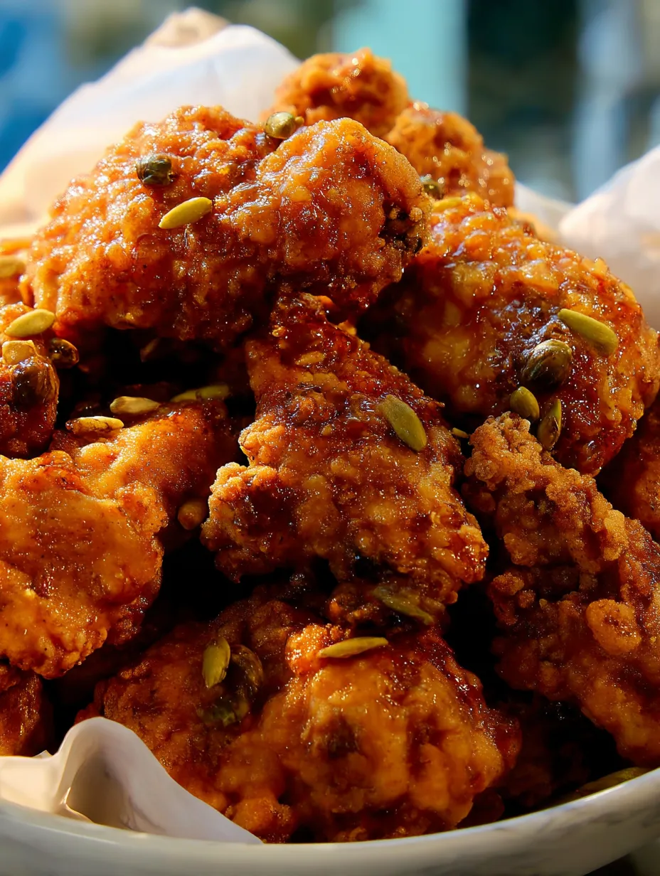 Un montón de pollo frito con miel y mantequilla.