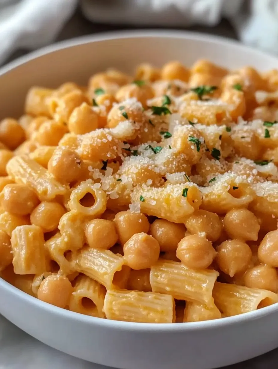 Un tazón de pasta con garbanzos.