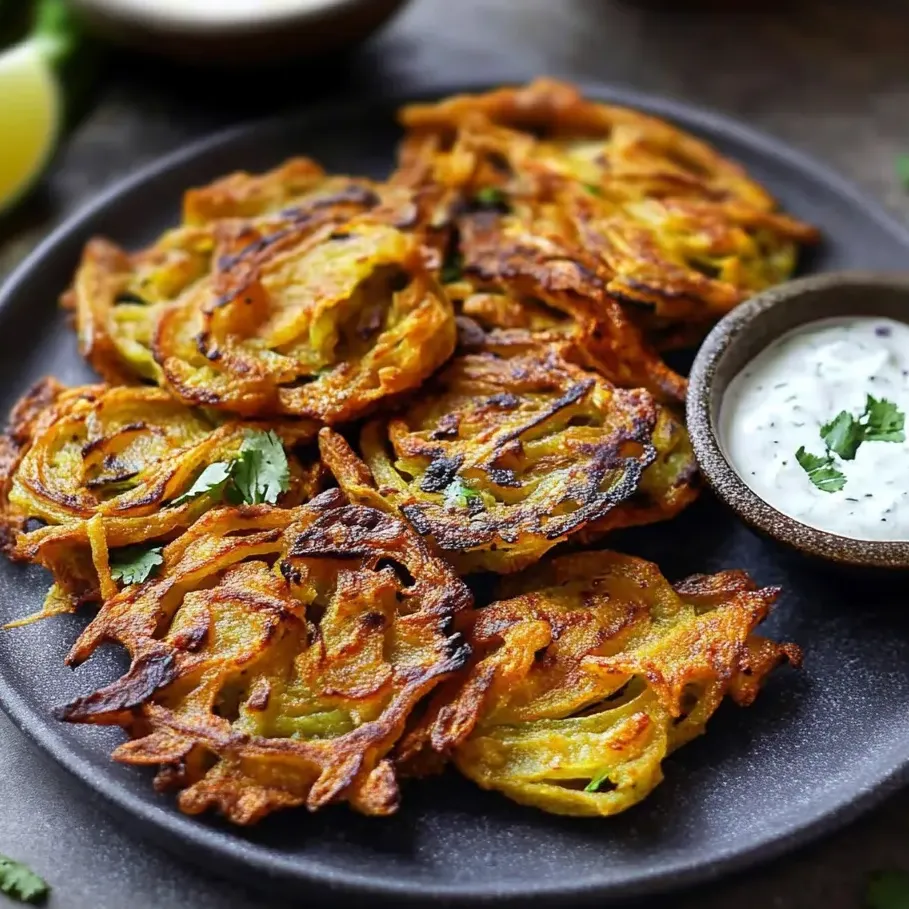 Un plato de bhaji de cebolla india.