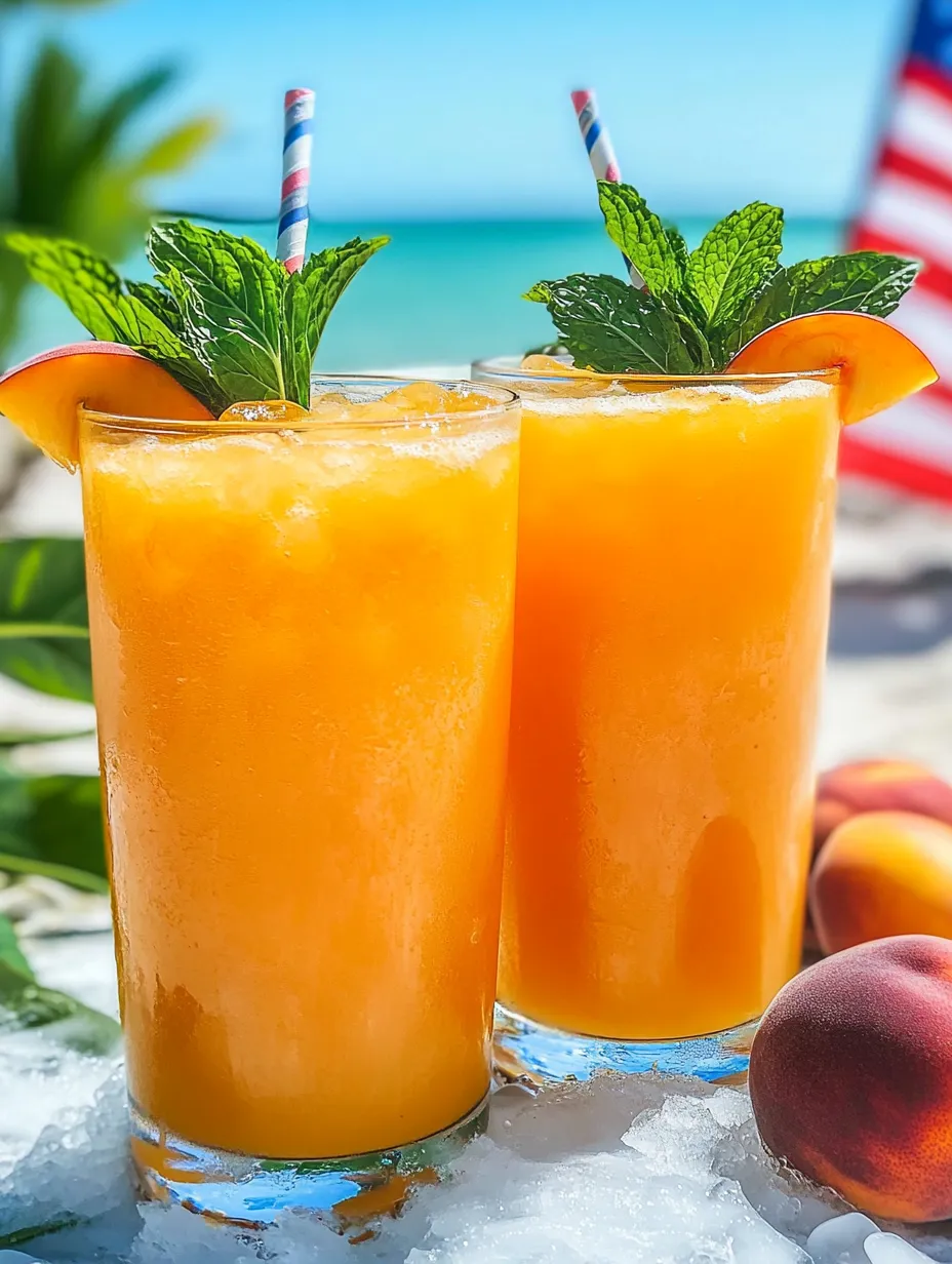Dos vasos de limonada de durazno fresca y dulce.