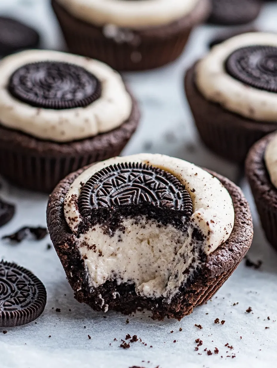 Un primer plano de una deliciosa copita de galleta con cheesecake de Oreo.