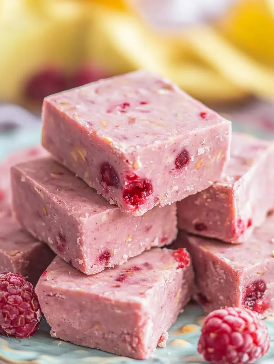 Una pila de delicias de frambuesa y coco.