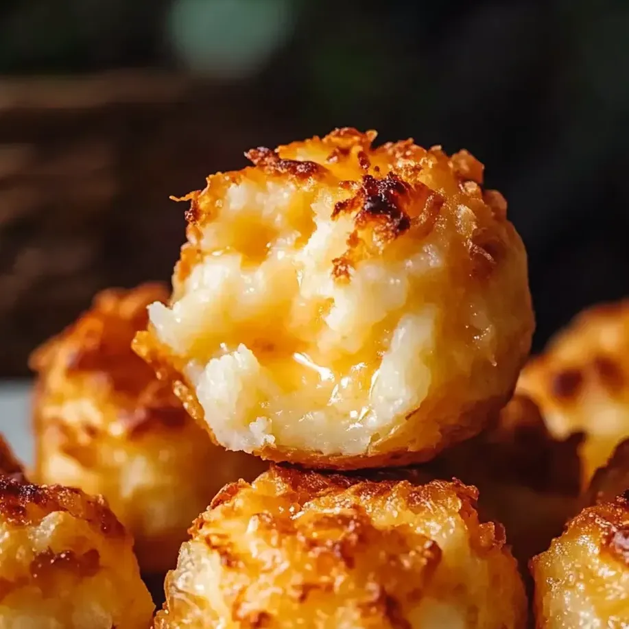 Bolitas de puré de papa con queso en un plato.
