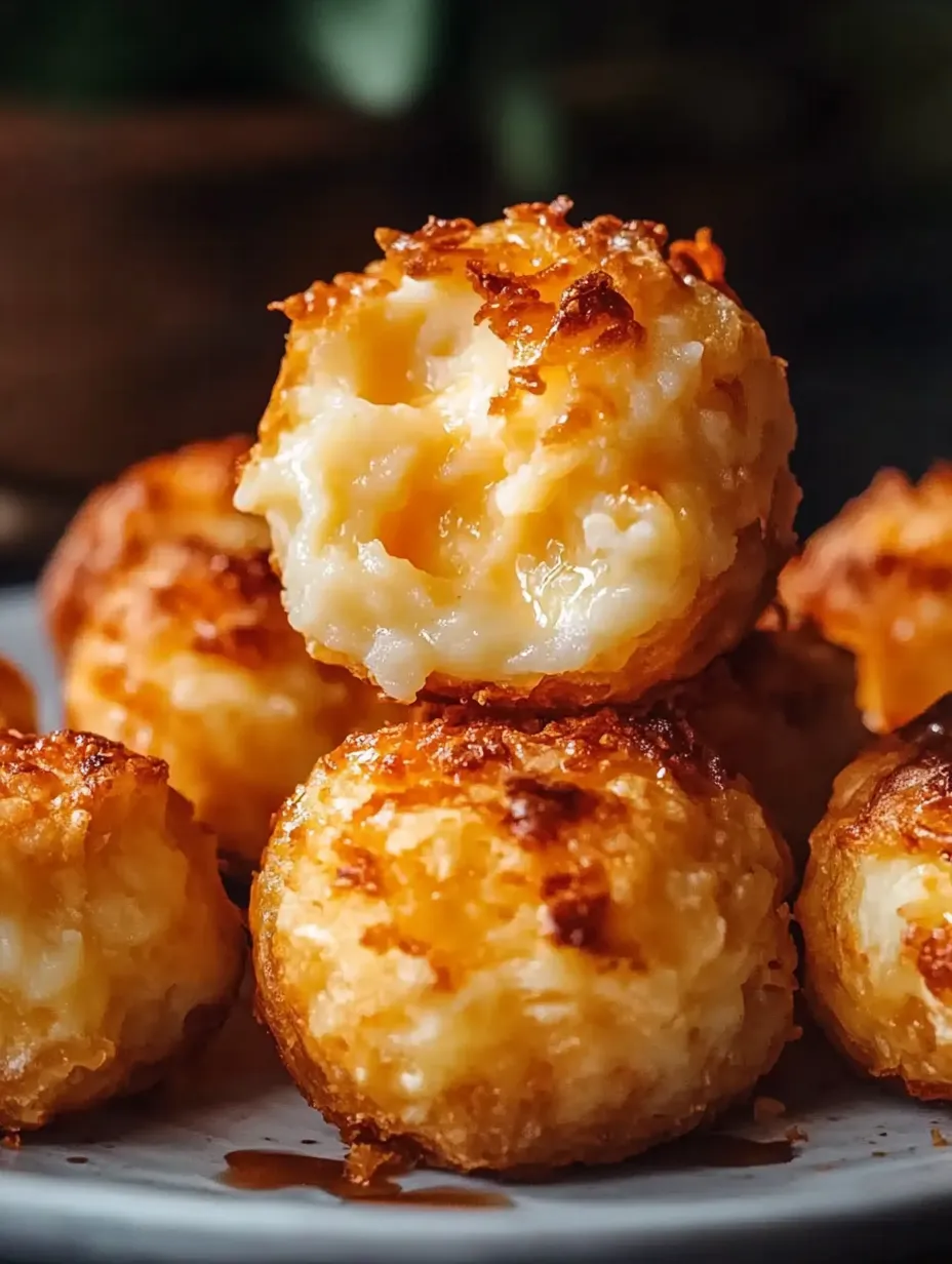 Bolitas de puré de patata con queso en un plato.