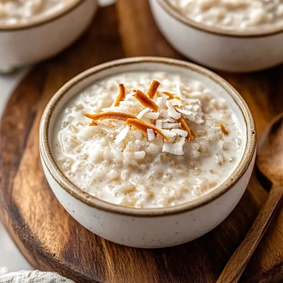 Un tazón de arroz cremoso con coco.