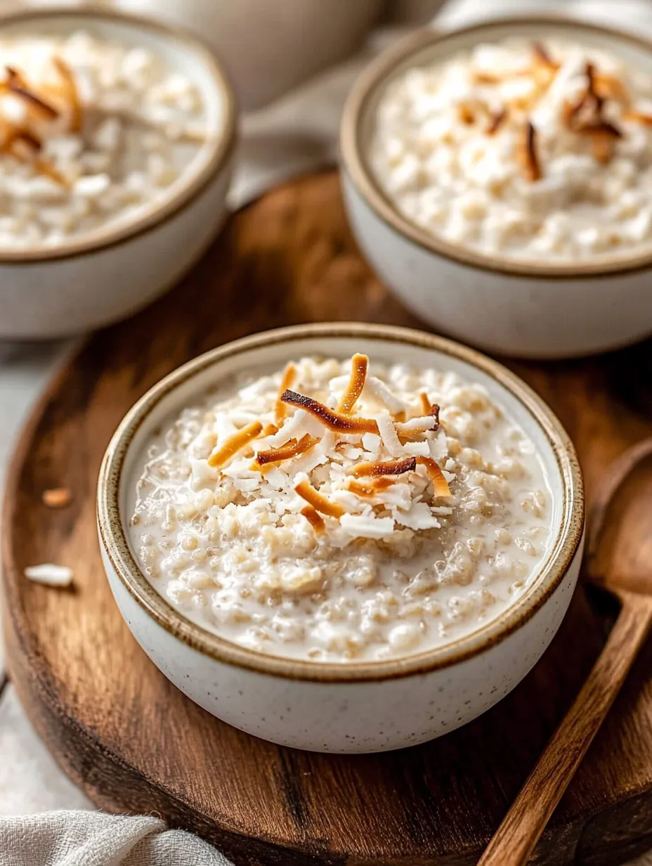 Un tazón de delicia cremosa de arroz con coco.