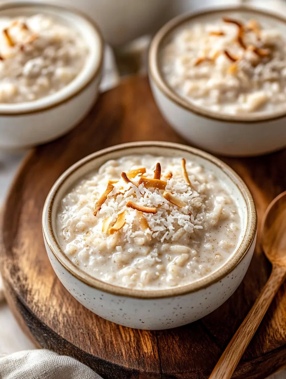 Un tazón de delicia cremosa de arroz con coco.