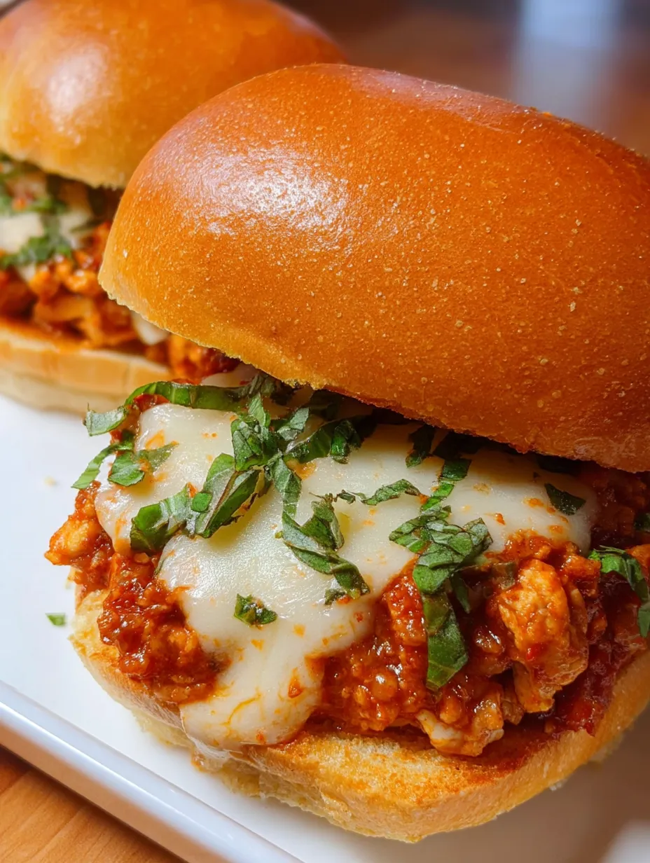 Dos sloppy joes de pollo a la parmesana en pan.