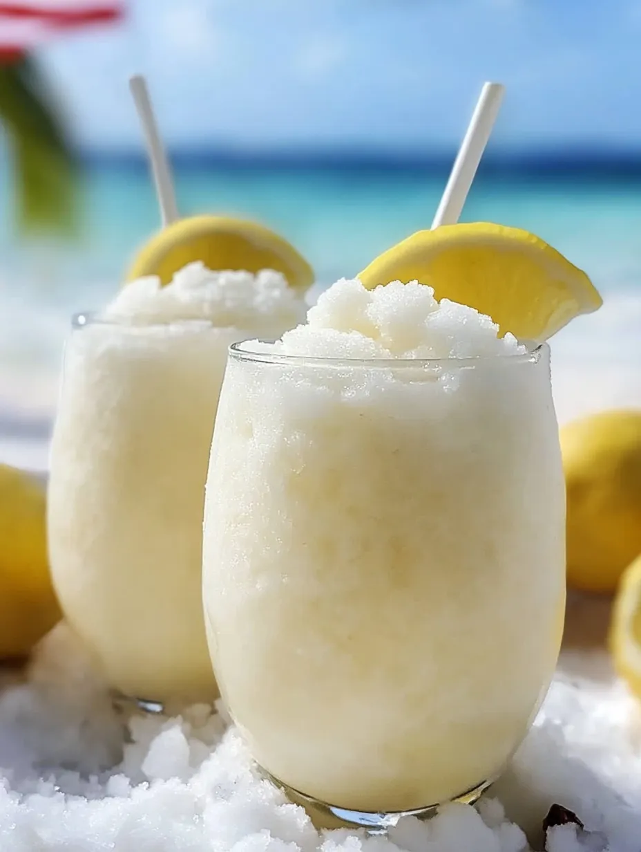 Dos vasos de bebida de limonada de coco granizada.