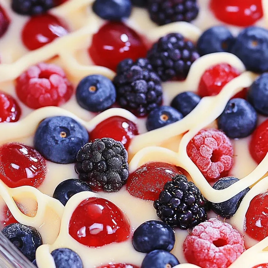 Postre con frutas y crema de cerca.