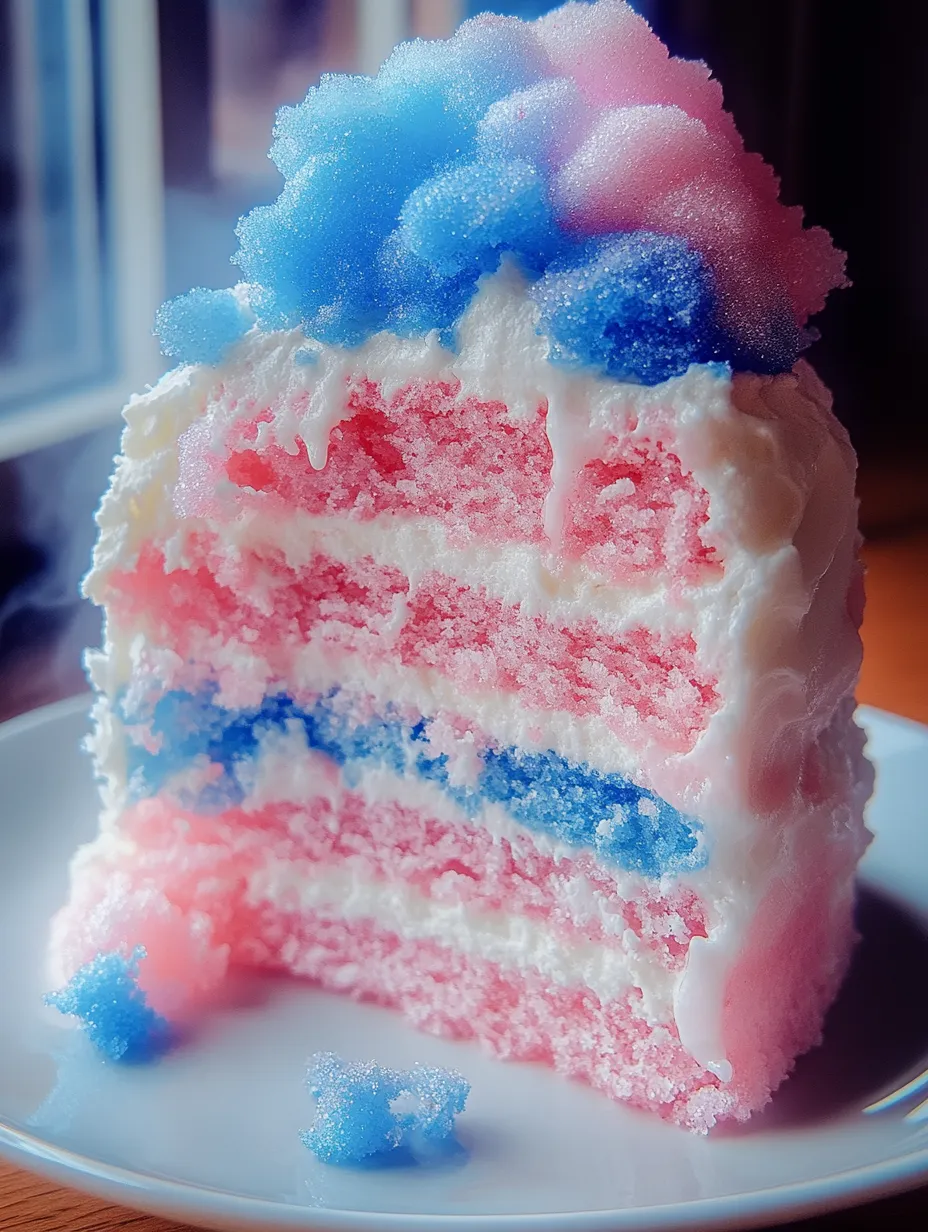 Un trozo de pastel con glaseado azul, rojo, blanco y rosa.