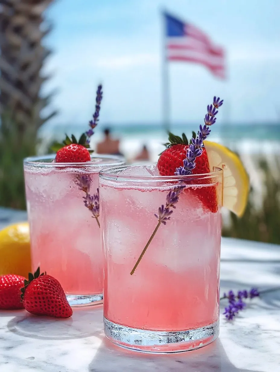 Dos vasos de limonada rosa con lavanda.