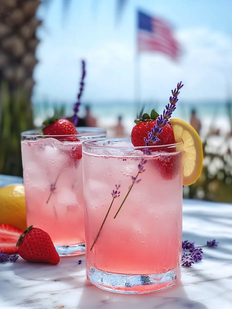 Dos vasos de limonada rosa con lavanda.
