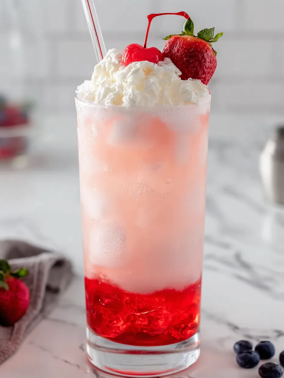 Un vaso de soda italiana cremosa con fresas.